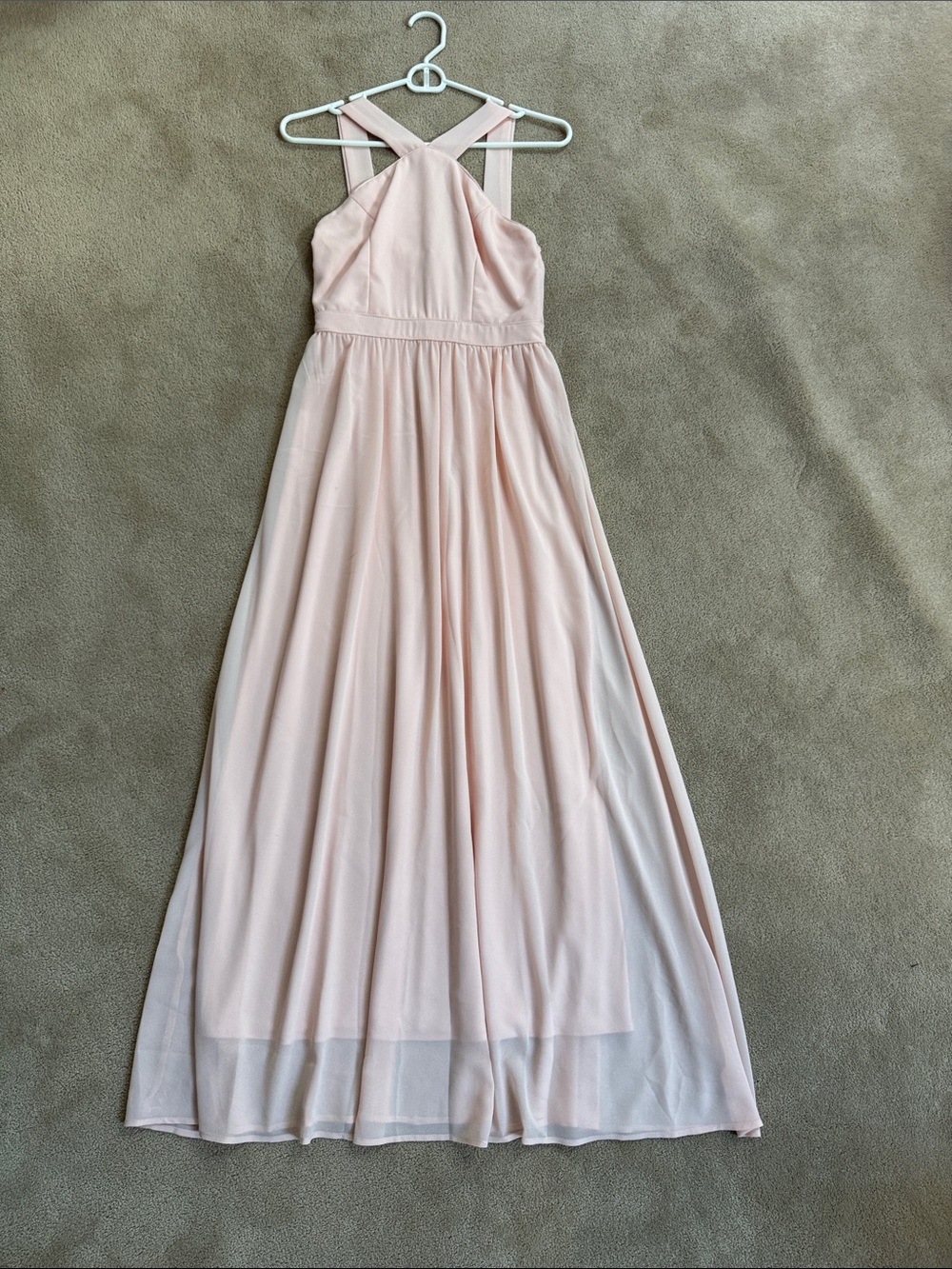 Lulu's Pale Pink Crisscross Halter Formal Dress